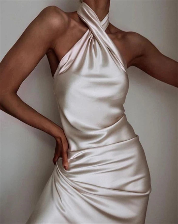 Summer dress off shoulder maxi dress beige womens clothing sleeveless long dress halter women dress vestidos party
