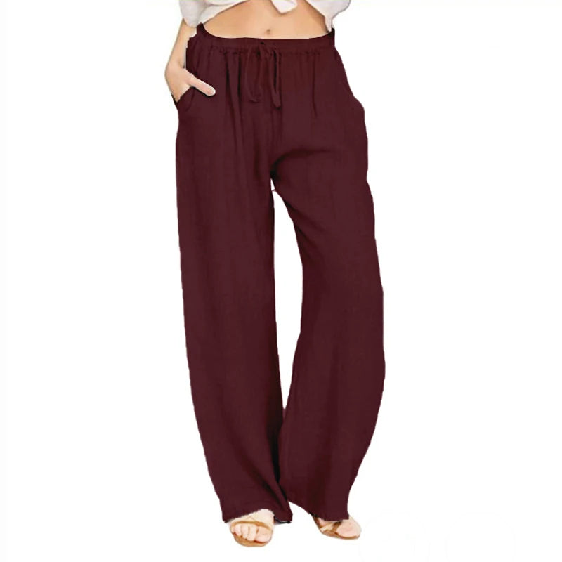 Urban Leisure Big Size Women Pants Solid Loose Linen Pants Women Clothing Drawstring Wide Leg   Pants Women Streetwear
