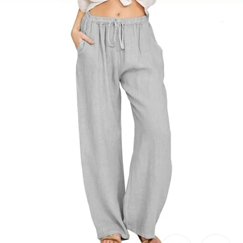 Urban Leisure Big Size Women Pants Solid Loose Linen Pants Women Clothing Drawstring Wide Leg   Pants Women Streetwear
