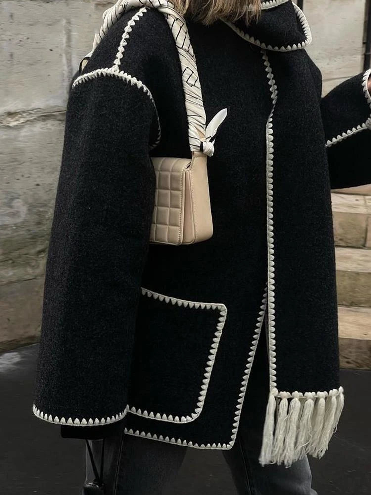 Women's Coat With Scarf Coats Female Loose Long Sleeve Single Breasted Coat 2023 Fashion Autumn Cashmere Lady Jacket