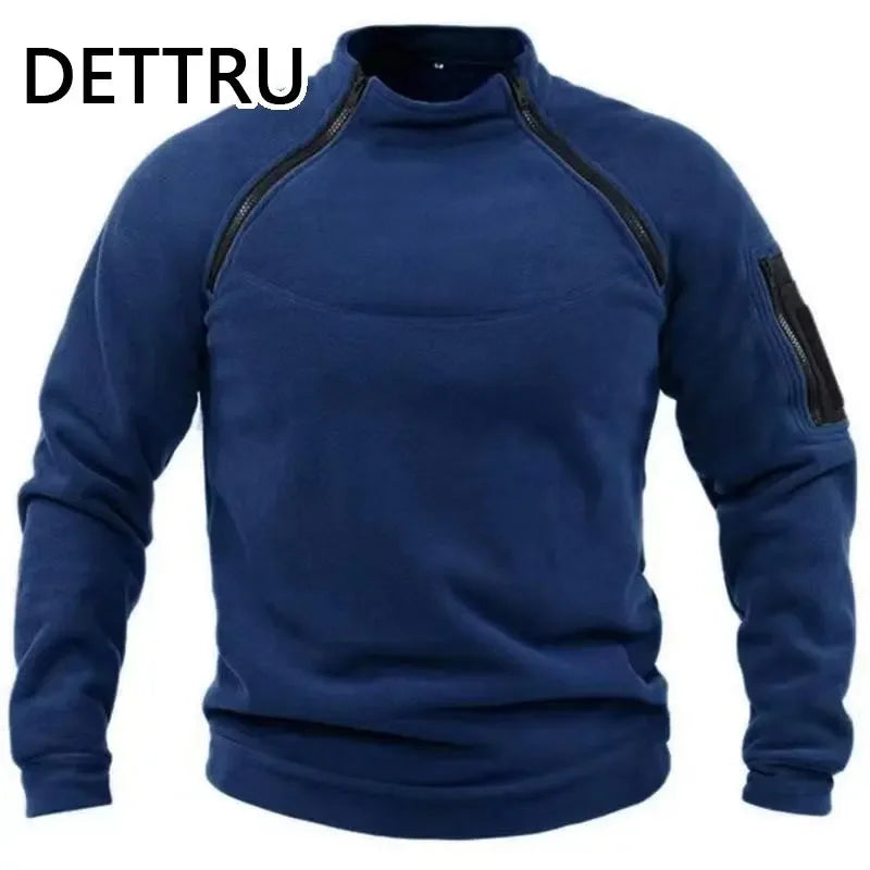 Winter Mens Military Sweatshirt Fleece Zipper Pullover Fashion Men's Solid Color Loose Lamb Thick Jacket Men Clothing Streetwear