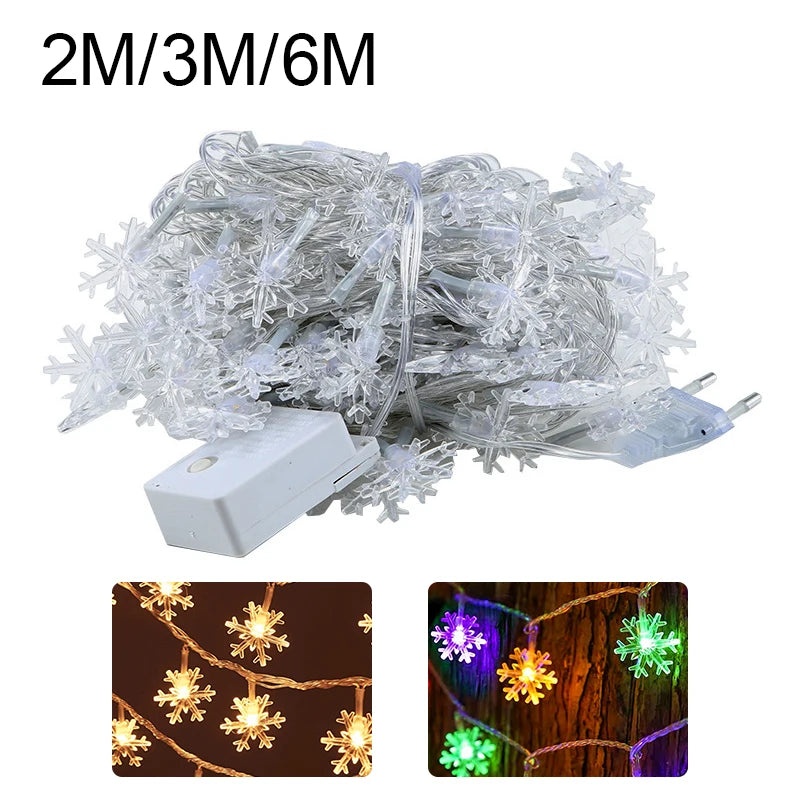 Christmas Snowflake LED String Light Garland Xmas Decoration Party Home Xmas Santa Claus Gifts Navidad 2023 Happy New Year