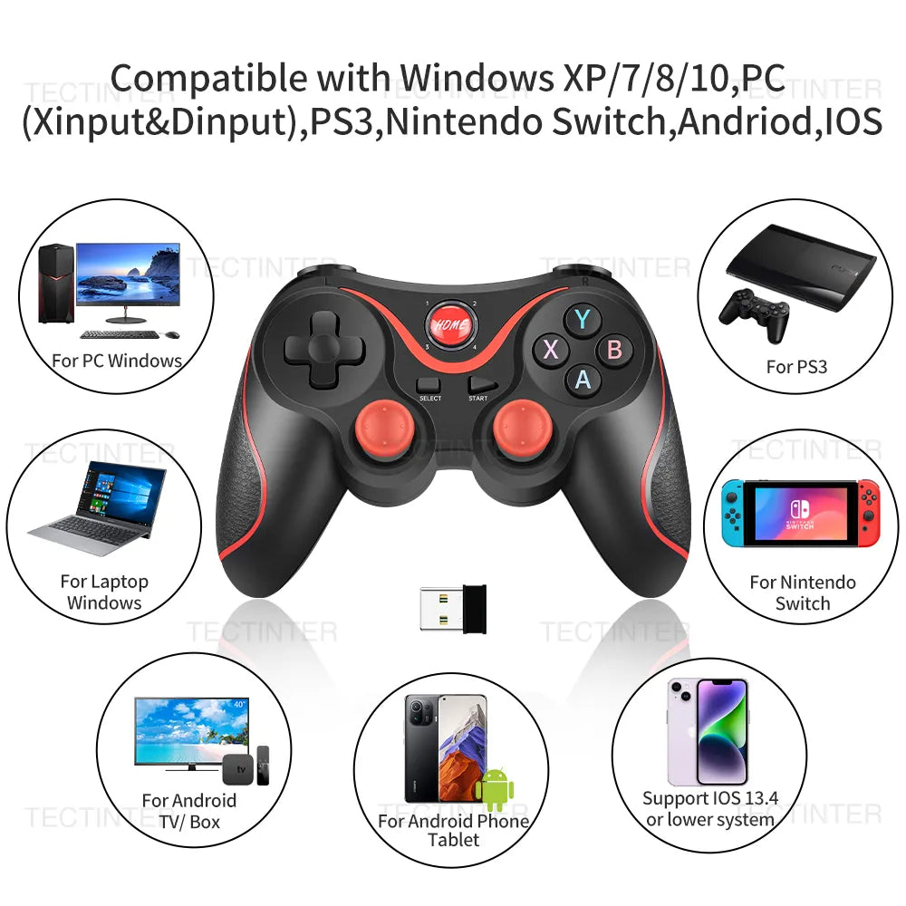Terios T3 Support Bluetooth Gamepad For Android Phone PC Joystick Controle Wireless Game Controller For Switch/PS3 Accessorie