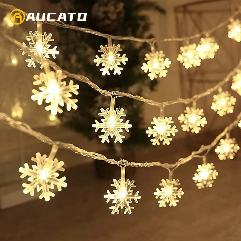 Christmas Snowflake LED String Light Garland Xmas Decoration Party Home Xmas Santa Claus Gifts Navidad 2023 Happy New Year
