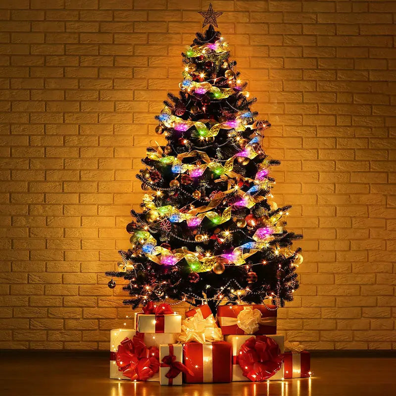 Christmas Decoration LED Ribbon Fairy Lights Christmas Tree Ornaments for Home 2023 DIY Bows Light String Navidad New Year 2024
