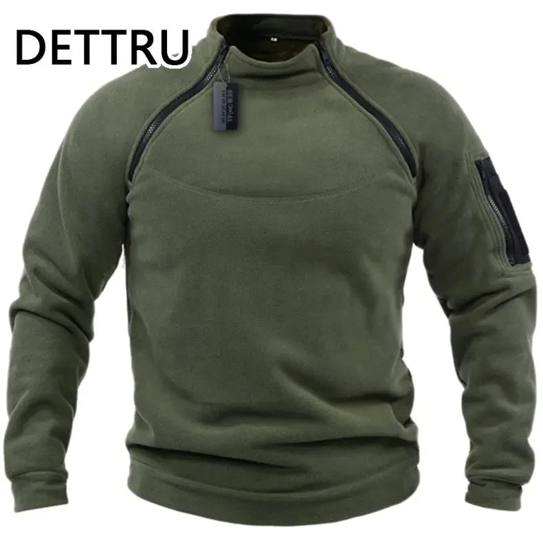 Winter Mens Military Sweatshirt Fleece Zipper Pullover Fashion Men's Solid Color Loose Lamb Thick Jacket Men Clothing Streetwear