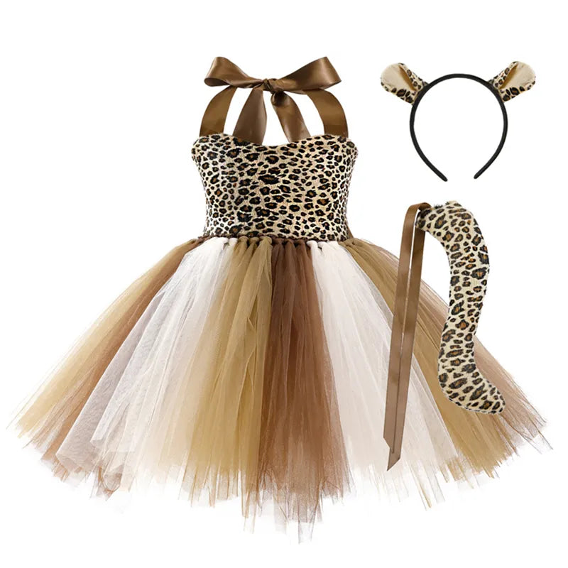 New Tutu Skirt Set Children's Clothing Animal Cos Elk Halloween Clothing Little Cat Mesh Girls' Dress School Performance Dress