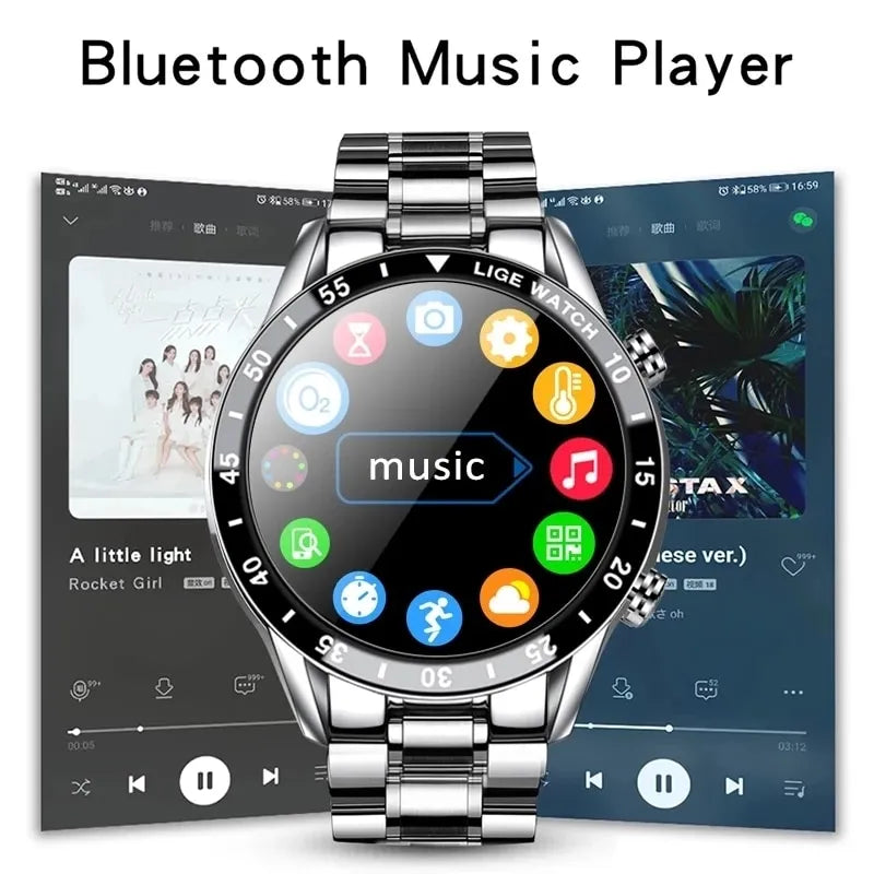 LIGE 2023 Smart Watch Men Full Circle Touch Screen Bluetooth Call Men Smartwatch Waterproof Sport Activity Fitness Watch+Box