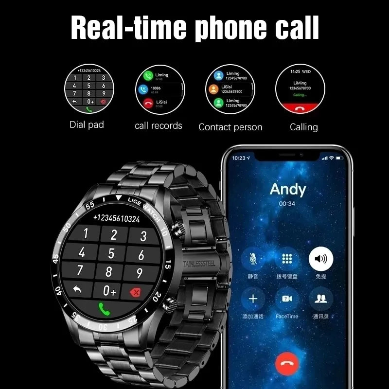 LIGE 2023 Smart Watch Men Full Circle Touch Screen Bluetooth Call Men Smartwatch Waterproof Sport Activity Fitness Watch+Box