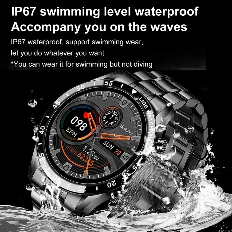 LIGE 2023 Smart Watch Men Full Circle Touch Screen Bluetooth Call Men Smartwatch Waterproof Sport Activity Fitness Watch+Box