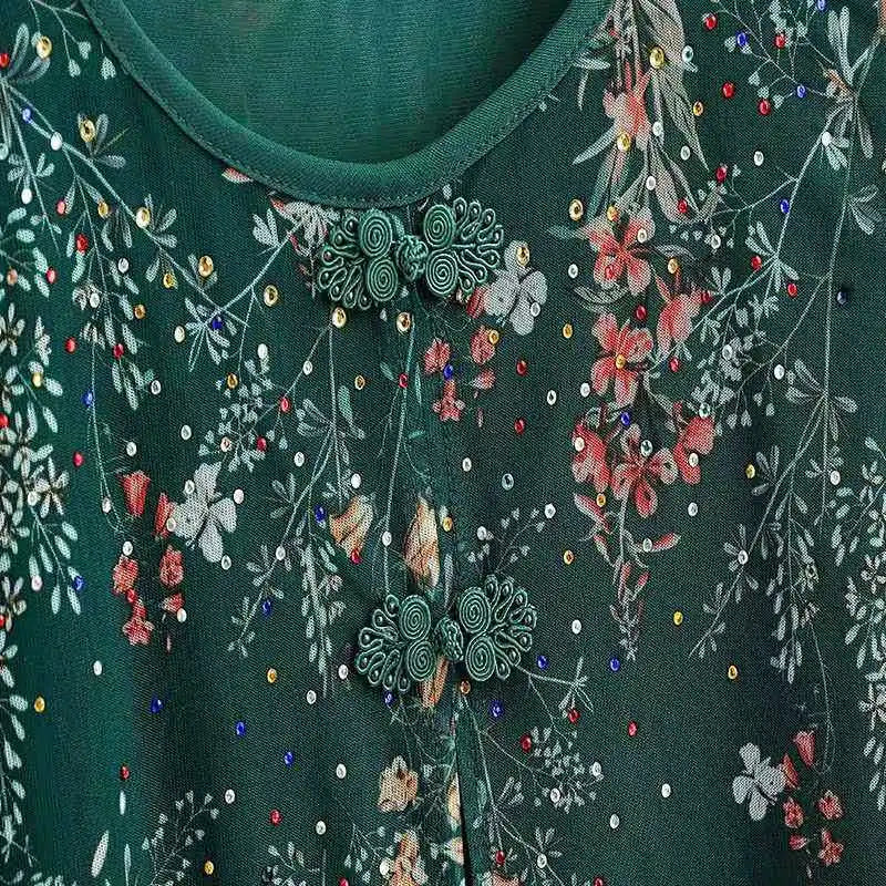 Vintage Floral Print Chiffon Half Sleeve T-shirt