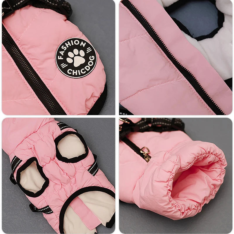 Winter Pet Jacket with Harness for Small Dog Cat Clothes Waterproof Puppy Coat  Chihuahua Pug Outfits High Collar Pet Clothing