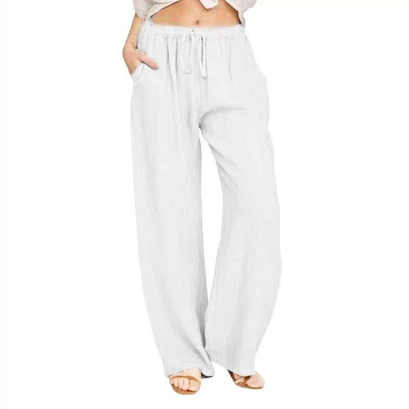 Urban Leisure Big Size Women Pants Solid Loose Linen Pants Women Clothing Drawstring Wide Leg   Pants Women Streetwear