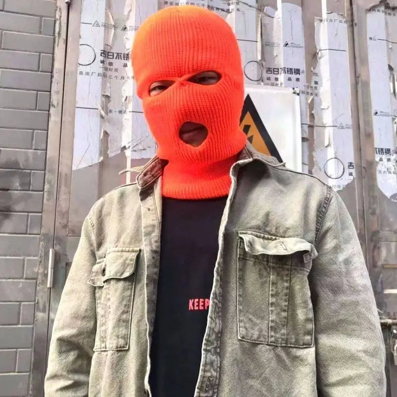 Winter men's face mask, warm hood, sports scarf, skiing hat, three hole wool hat, outdoor cycling knitted pullover hat